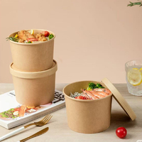 Contenants alimentaires jetables écologiques en gros avec logo personnalisé, emballages en papier kraft, bols à collation, à soupe, à salade avec couvercles, 32 oz, recyclables