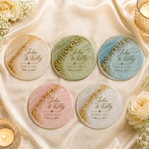 Handmade Personalized <b>Epoxy</b> Resin Square Modern Design 10cm Diameter Wedding Coasters REHMAN CRAFT - Product Image 1