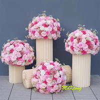 Centres de Table Rose Grande Boule De Fleur 60Cm 70Cm 80Cm Boule De Fleur Rose Chaude Topiaire Géant Soie Rose Boule De Fleur De Mariage