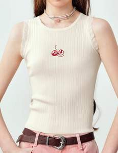 Trung Quốc Nhà sản xuất 2025 ODM & OEM mùa hè mới của phụ nữ phong cách Hàn Quốc yếm chắp vá ren thư dệt kim áo len - Product Image 4