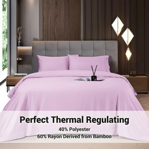 Juego de sábanas King de 4 piezas sábanas de bambú derivadas de rayón refrescante 16 "bolsillo profundo transpirable suave Hotel ropa de cama sedosa - Product Image 4