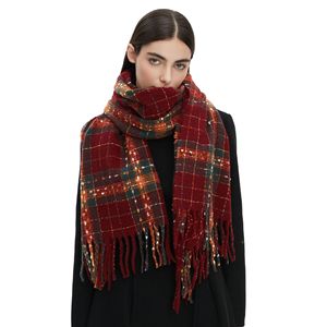 Cadeau de couple festif de luxe Zifeng OEM avec glands châle en cachemire écharpe rouge de Noël à carreaux rétro - Product Image 1