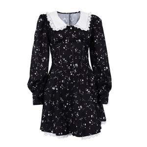 <span class=keywords><strong>Dropshipping</strong></span> Femmes Romantique Rétro <span class=keywords><strong>Boutique</strong></span> Française Mini Robe A-ligne Col en Dentelle Florale Sexy Manches Longues Casual Plain Dyed - Product Image 4