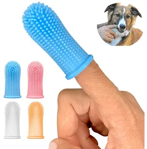 Pet Dog Toothbrush Pet Cleaning Tooth Ergonomic Dog Finger Brush with Surround Bristles