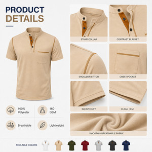 Chemise à col bandoulière pour homme, couleur unie, logo personnalisé ODM, respirante, en polyester léger, séchage rapide, style business décontracté - Product Image 4
