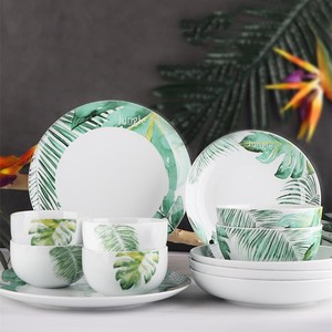Service de table en porcelaine à motif jungle décoratif, 16 pièces, restaurant, <span class=keywords><strong>petit</strong></span>-déjeuner, assiette et bol en céramique - Product Image 1