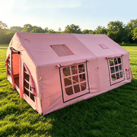 Nouvelle tente gonflable rose de luxe à deux chambres, 17,2 pieds, pour le camping familial en plein air