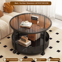 Table basse ronde mobile moderne de style crème à double niveau avec rangement en métal et roulettes universelles pour la maison