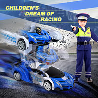 Coche Robot Transformable a Escala 1:18 con Control Remoto 2.4G, Diseño de Policía con Luces, Derrape con un Botón, Control Remoto para Niños