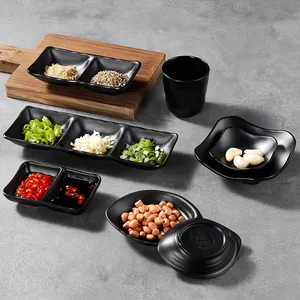 Benutzer definiertes Logo schwarz matt Melamin Kunststoff geteilt eintauchen Sojasauce Gerichte & Geschirr