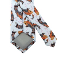 Cravates en soie pour hommes, personnalisées avec impression, fines et étroites, à motifs fantaisie colorés (carpes joyeuses, animaux, poissons), couleur turquoise, vente en gros de Chine