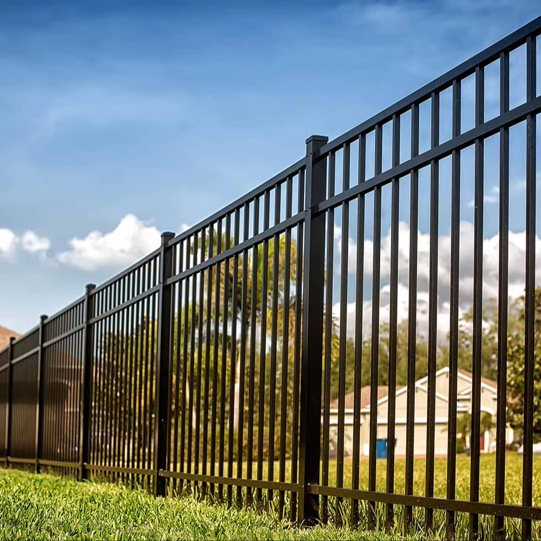 Used 2 Rail Flat Top Wrought Iron Steel Fencing Safety Usage
