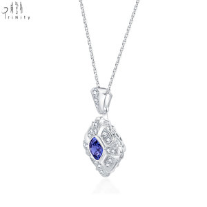 Vente chaude rétro 18K solide collier en or blanc véritable diamant naturel bleu saphir pendentif Style Vintage cadeau de fiançailles - Product Image 2
