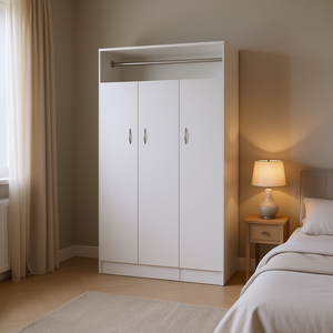 Armadio Augusta Bianco a 3 Ante con Asta Appendiabiti Integrata, Porte a Battente, Design Moderno, Arredamento Camera da Letto - Product Image 2