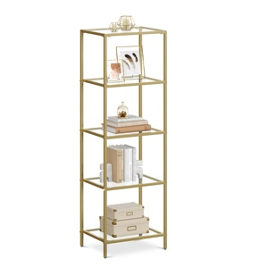 <span class=keywords><strong>Étagère</strong></span> <span class=keywords><strong>VASAGLE</strong></span> couleur or, 5 niveaux, <span class=keywords><strong>étagère</strong></span> à marches avec structure en acier, <span class=keywords><strong>étagère</strong></span> <span class=keywords><strong>de</strong></span> <span class=keywords><strong>rangement</strong></span> en verre mince pour chambre à coucher, salle <span class=keywords><strong>de</strong></span> bain, bureau à domicile - Product Image 1