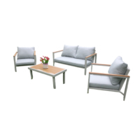 Ensemble de canapé d'extérieur en aluminium 4 pièces avec table basse en bois de teck, meubles de salon de jardin pour jardin et cour