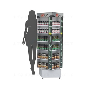 Étagère de présentation rotative à 360 degrés en métal avec roulettes, présentoir de supermarché à 4 faces pour l'organisation des confitures, des épices et des condiments - Product Image 2