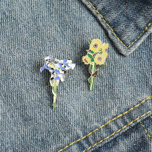 Broches personnalisées en émail dur Van Gogh Tournesol <span class=keywords><strong>Iris</strong></span>, badges de vêtements en émail, vente en gros - Product Image 1
