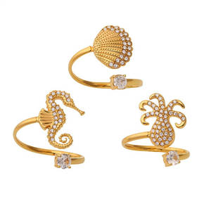 Anillos Finos Resistentes al Deslustre e Impermeables, Chapados en Oro PVD de 14k y 18k, Acero Inoxidable 316L, Anillos con Circonitas y Diseño de Criaturas Marinas para Mujer - Product Image 5
