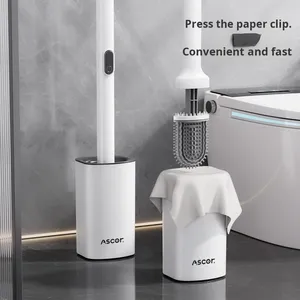 Spazzola per WC con Manico in Plastica e Setole in Silicone, Strumento di Pulizia Senza Angoli Morti, Manico Lungo per Bagno e WC alla Turca - Product Image 2