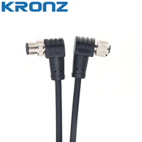 Connecteur pré-assemblé KRONZ M12 avec câble de 5 m, femelle, angulaire, PVC noir, blindé, IP67, connecteurs d'assemblage industriels