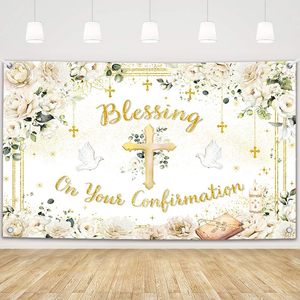Sfondo fotografico per la Prima Comunione, decorazione floreale blu per ragazzi, striscione personalizzabile per feste per bambini - Product Image 4