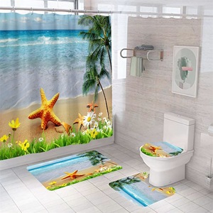 Rideau de douche 100% Polyester, ensemble de 4 pièces, 180x180cm, <span class=keywords><strong>plage</strong></span> de sable, rideaux de douche imperméables - Product Image 2