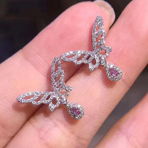 Pendientes de Oro Blanco con Diamantes y Turmalina Rosa, Corte Pera, Diamantes Naturales con Certificación GIA, Joyería Romántica para Mujer - Product Image 5