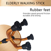 Canne de marche en aluminium doré à quatre pieds réglable en hauteur, aide à la mobilité pour personnes âgées, support stable à quatre pieds