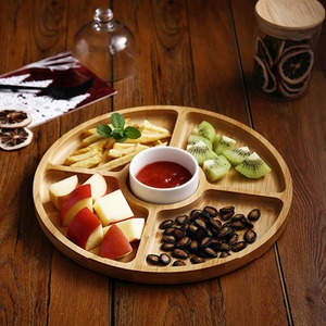 Bandeja de Servir Redonda de Bambú con 5 Compartimentos <span class=keywords><strong>para</strong></span> Dulces, Aperitivos, Frutos Secos - Product Image 1