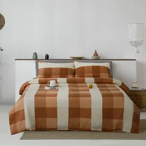 100% Lanh Pháp Sang Trọng Vua Kích Thước Màu Cam Duvet Bìa Màu Xám Sọc Gối Bìa Bộ Đồ Giường Bộ Nhà Sản Xuất - Product Image 1