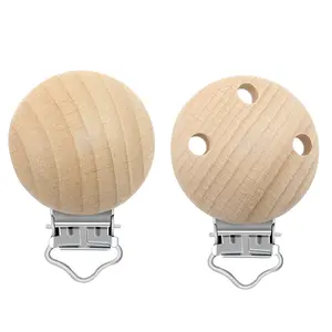 Clip de madera para chupete de bebé, Clip para chupete de madera de haya con logotipo personalizado grabado a láser
