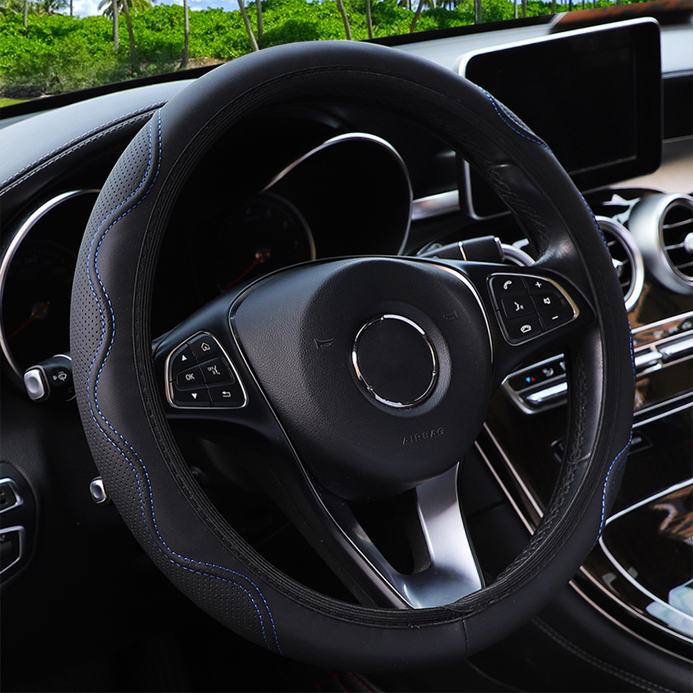 Kocco LK-680 Premium Leather Car Steering Wheel Cover - Non-Slip Auto Vehicle Protector 38cm