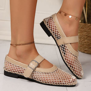 รองเท้าตาข่ายปลาสำหรับผู้หญิงรองเท้าบัลเล่ต์แบบหัวเข็มขัดเดี่ยวกลวงสำหรับฤดูร้อน - Product Image 4