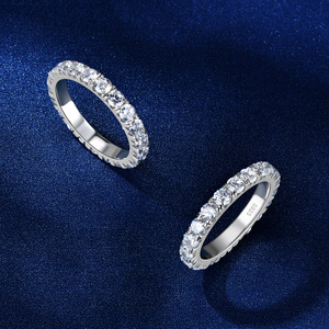 Thiết Kế Cổ Điển 3Mm 0.1ct Moissanite 925 Sterling Bạc Đá Đầy Đủ Eternity Wedding Bands Tennis <span class=keywords><strong>Ring</strong></span> Cho Phụ Nữ - Product Image 2
