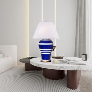 अमेरिकी धारीदार सिरेमिक लौकी टेबल लैंप यूरोपीय बेडसाइड दीपक रेट्रो कमरे में रहने वाले सोफे सजावटी टेबल लैंप - Product Image 3