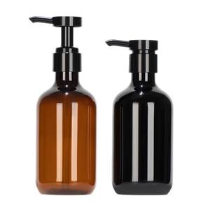 <b>Plastic</b> PET Dispenser Bottles 500ml Brown Round Shoulder With Emulsion Pump For Shower Gel Shampoo And Lotion <b>Packaging</b> - Product Image 1