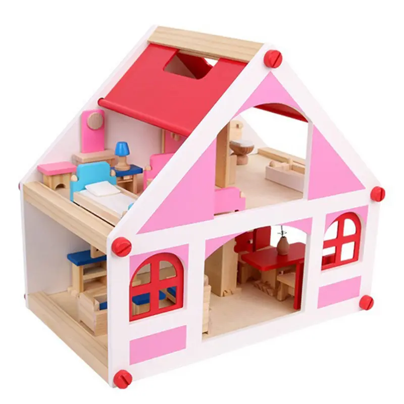 COMIKI Pink Weiß Holzpuppen Haus fenster Kiefernholz MDF Miniatur Puppenhaus Möbel Spielzeug Puppenhaus Spielset