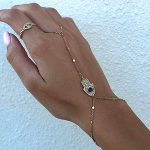 Alla moda catena a mano Hamsa in acciaio inossidabile placcato oro Ev-il bracciale anello con motivo a farfalla gioielli in Zirconia con <span class=keywords><strong>Fatima</strong></span> - Product Image 4