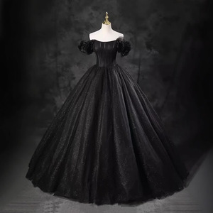Vestido de Quinceañera Negro con Tirantes Florales 3D SWS062, Vestido de Fiesta de 16 Años con Apliques Rsm - Product Image 4