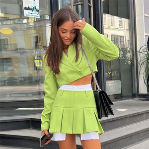 2 uds. Conjunto de falda de <span class=keywords><strong>tenis</strong></span> para <span class=keywords><strong>mujer</strong></span>, chaqueta recortada a la moda, minifalda plisada, traje de otoño 2022, ropa de <span class=keywords><strong>mujer</strong></span>, trajes para <span class=keywords><strong>mujer</strong></span> - Product Image 3