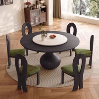 Massivholz Runder Esstisch Set mit 6 Stühlen & Drehplatte Modernes Minimalistisches Design für Restaurantnutzung