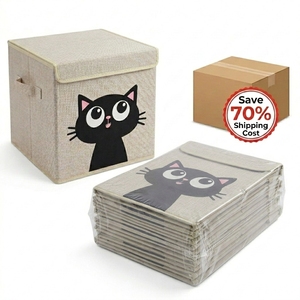 Cajas de Juguetes para Gatos con Aspecto de Lino Premium, Cajas de Almacenamiento Plegables con Tapas Seguras - Organizadores Resistentes para Guardar Juguetes y Ropa - Product Image 2