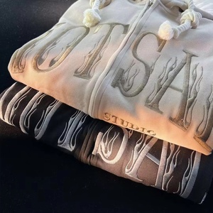 سترة بغطاء رأس قطني بسحاب للرجال كبيرة الحجم بحروف مخصصة مطرزة بالوزن الثقيل من نسيج القطن بغطاء رأس للتطريز - Product Image 1