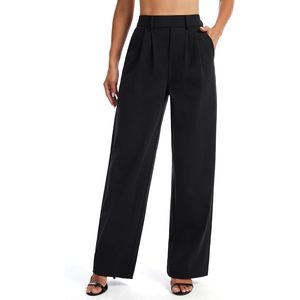 Pantalones de Vestir de Pierna Ancha para Mujer, Cintura Alta, Elásticos, con Bolsillos, Antiarrugas, Estilo Casual - Product Image 1