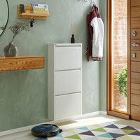 Meuble à chaussures en acier à porte rabattable, gain de place, 3 niveaux, autoportant, moderne, minimaliste, organisateur de rangement dissimulé pour entrée