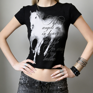 Camiseta de Verano para Mujer, Estilo Gótico Y2K, Estampado Animal, Manga Corta, Cuello Redondo, Corte Regular, Color Oscuro, Informal, Básica, de Alta Calidad - Product Image 5