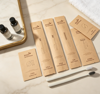 Emballage en papier kraft entièrement biodégradable sans plastique. Articles individuels pour salle de bain d'hôtel avec logo écologique personnalisé.