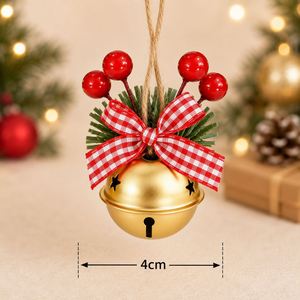 Jingle Ornament <b>Red</b> Green Gold White <b>Gingham</b> Bow Berry Hanging Decor Christmas Tree Bell Decoration - Product Image 4