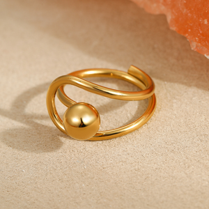 Anillo de perlas ovaladas de estilo europeo y americano, anillo de acero de titanio, anillo abierto con diseño de lazo - Product Image 6